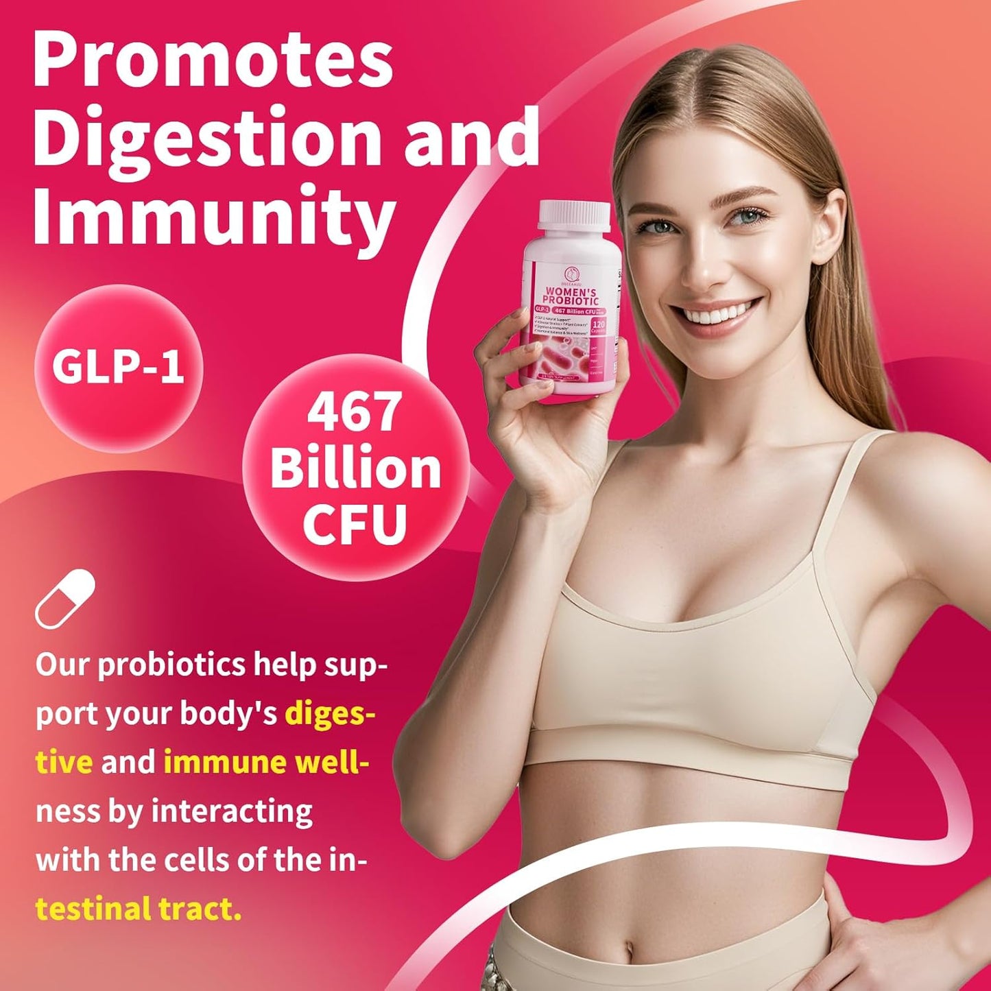 Probiotics for Women - 467 Billion CFUs with Jujube, Probiotic Supplement Capsules Supports Digestive & Skin & Gut Health, Immune, Bloating & Constipation Relief, Vegan, Gluten-Free,120 Counts