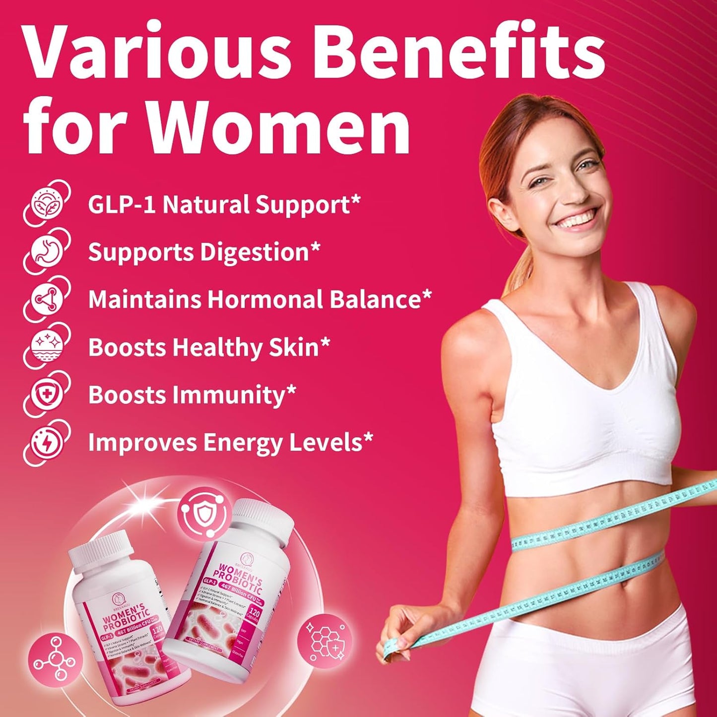 Probiotics for Women - 467 Billion CFUs with Jujube, Probiotic Supplement Capsules Supports Digestive & Skin & Gut Health, Immune, Bloating & Constipation Relief, Vegan, Gluten-Free,120 Counts