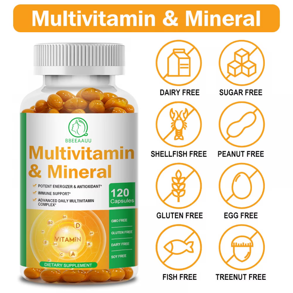 Multivitamin for Women and Men - Vitamin A, C, B2, B3, B5, B6, B12 Calcium, zinc Supplements, Energy & Immune Support - 120 Capsules