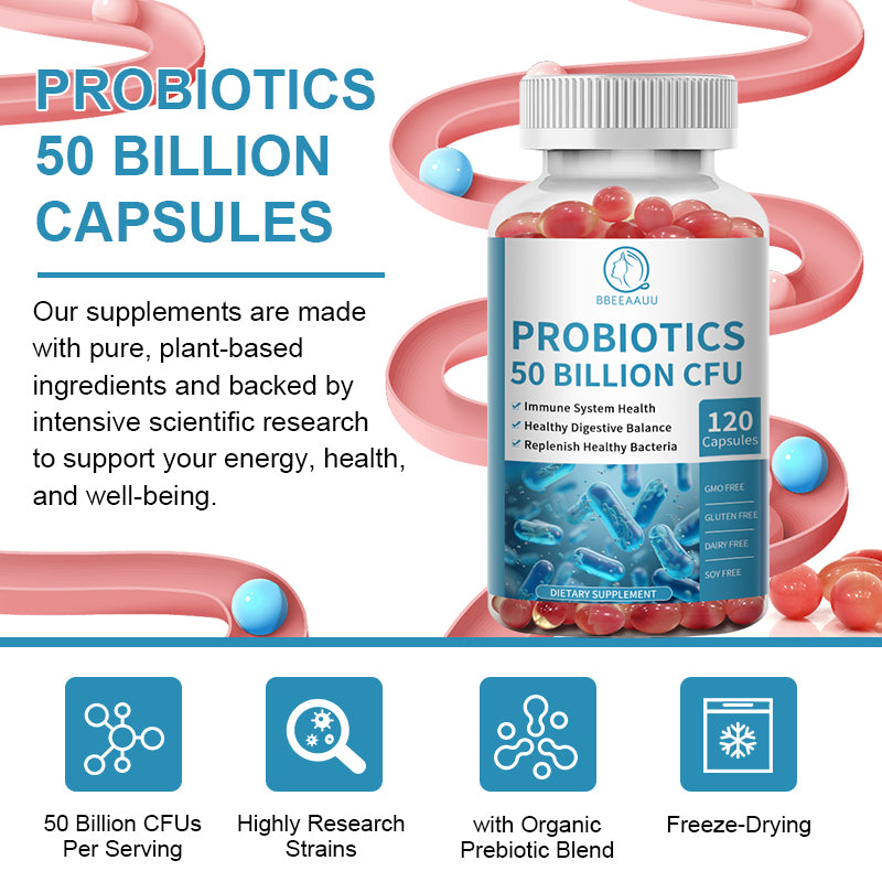 Bbeeaauu Probiotics Blend Capsules Supplements 50 Billion CFUs Relieve Digestive and Intestinal Problems Improve immunity Promote Nutrient Absorption