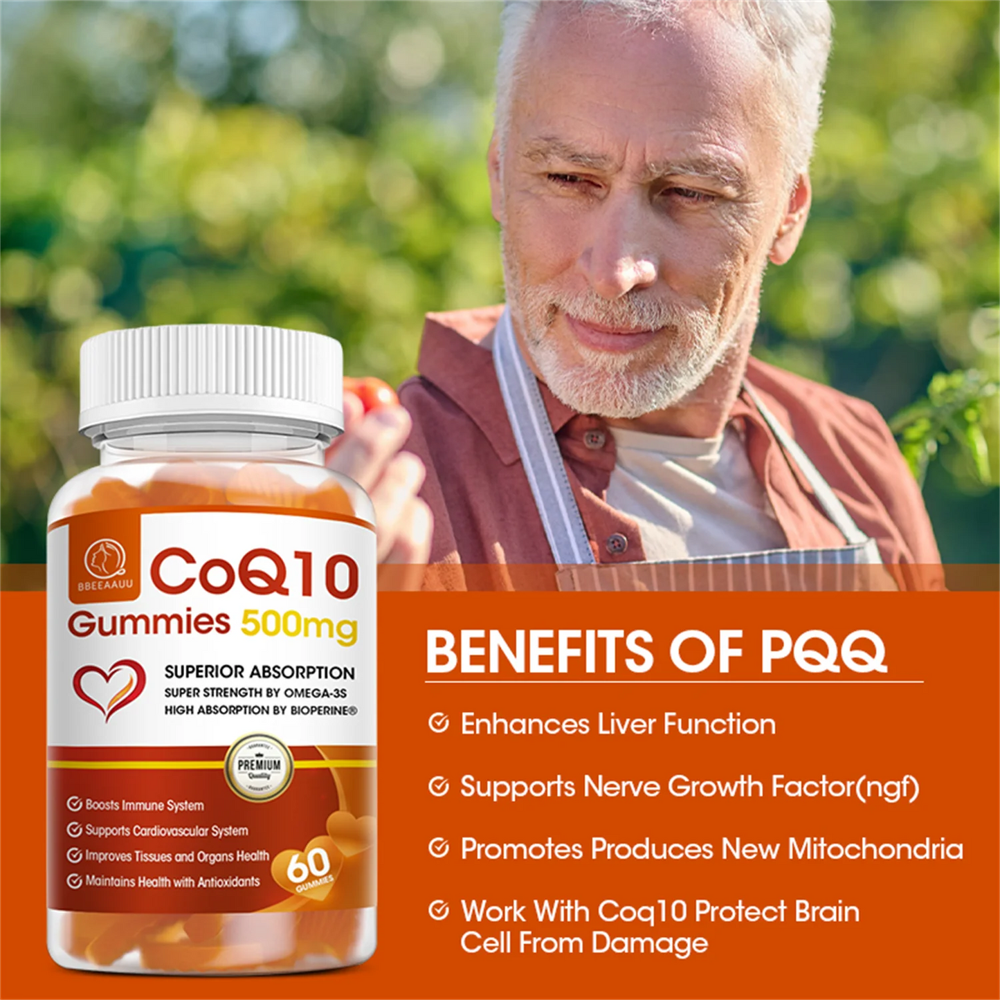 BEAU COQ10 Gummies Supplement, Ultra High Absorption CoQ10 500mg, Support Heart Health, Gluten Free (120 Vegan Gummies)