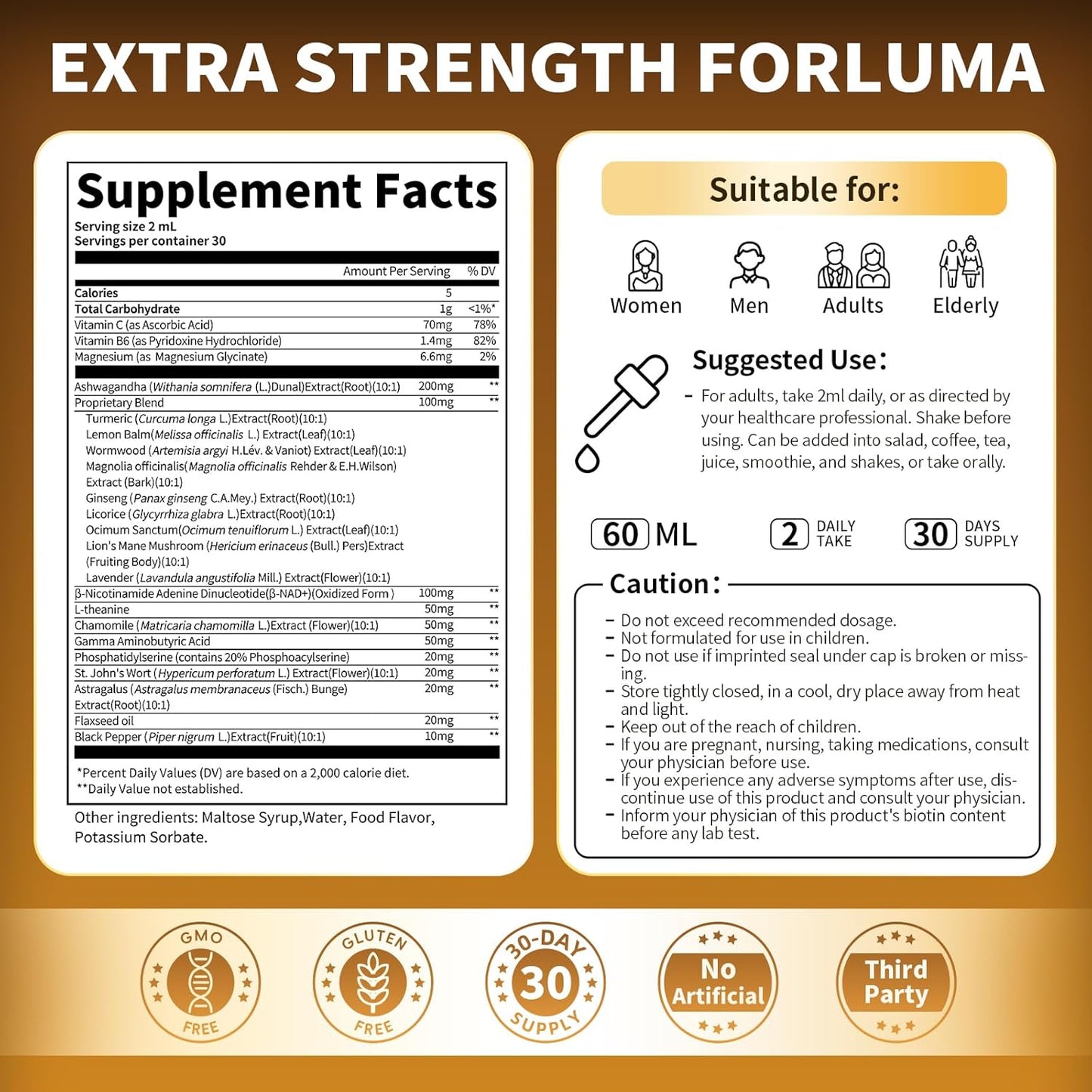 21-in-1 Cortisol Supplements for Women & Men, with 200mg Ashwagandha, Vitamins & NAD+, Cortisol Manager Reducer Detox* Liquid Drops, Support Mood, Night & Energy, Pineapple, 60ml