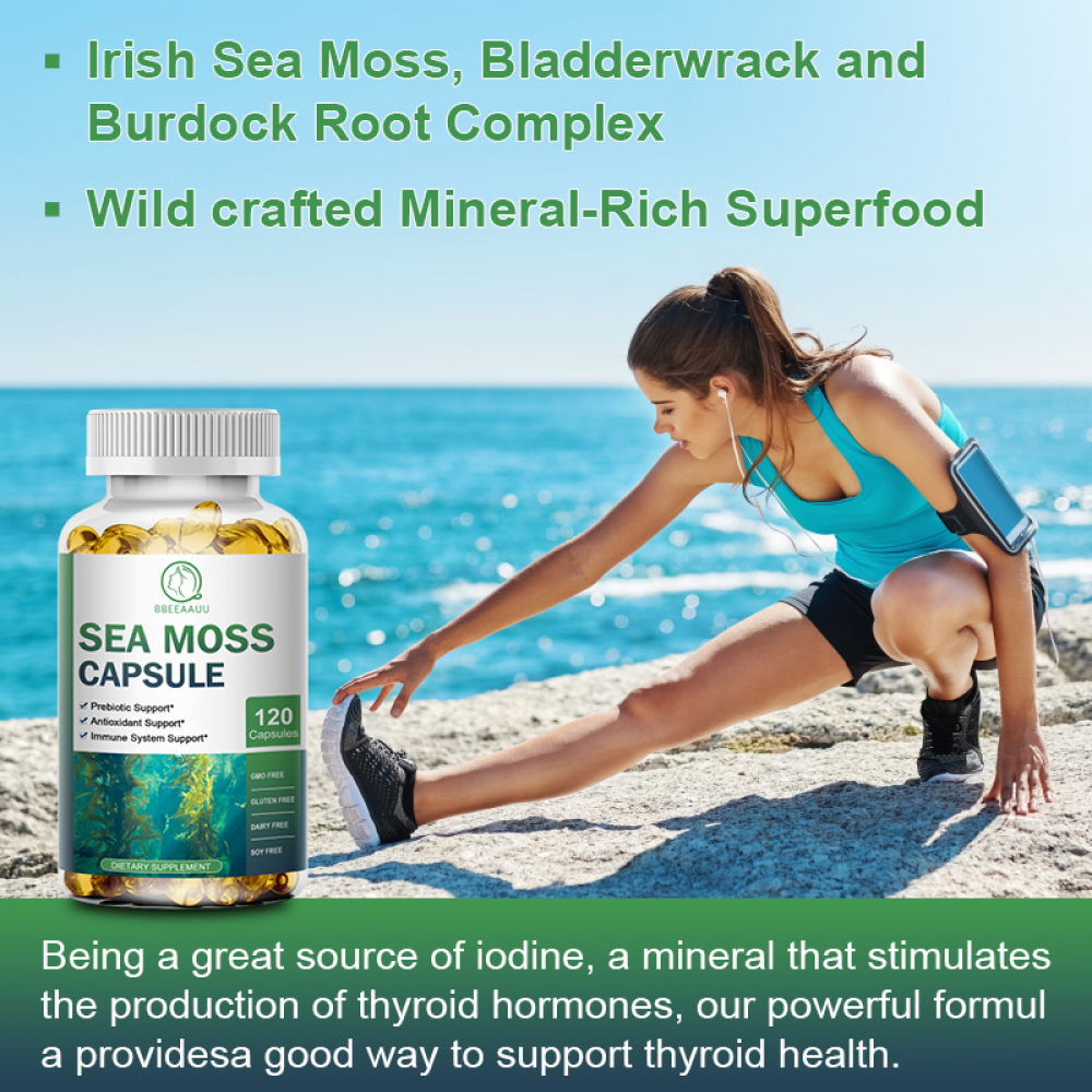 (2 PACK)Irish Sea Moss Capsules - 2000 mg - Made with Bladderwrack & Burdock Root - Seamoss Supplement for Thyroid, Energy, Immune Support, 240 CT