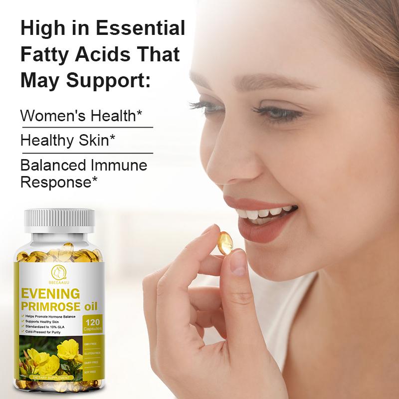 Bbeeaauu Evening Primrose Oil Capsules 400mg Standardized to 10% GLA Cold-Pressed for Purity Helps Promote Hormone Balance