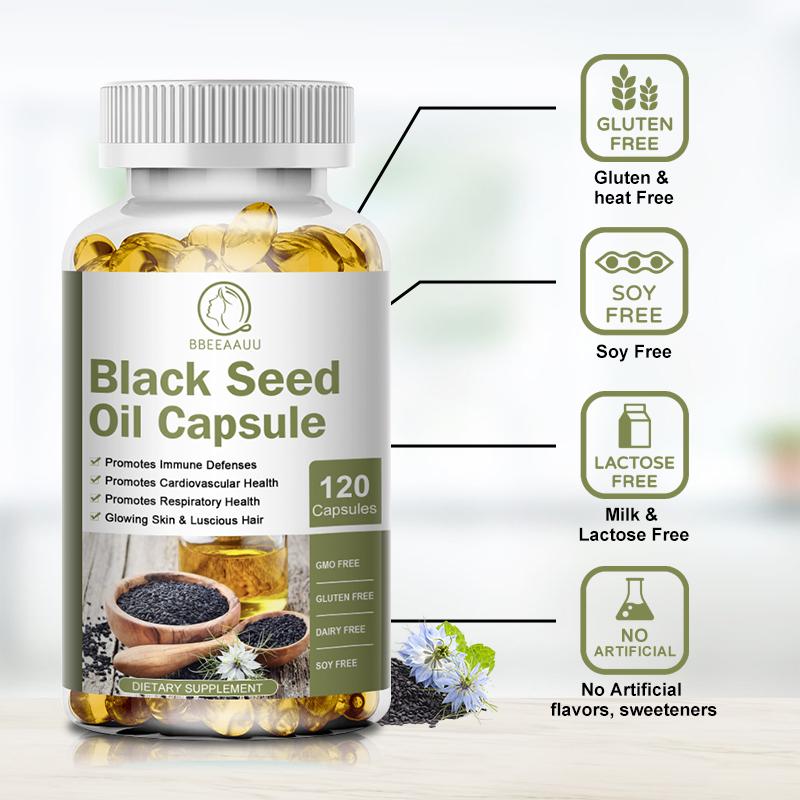 Bbeeaauu Black Seed Oil Capsules, 100% Virgin, Cold Pressed Source of Omega 3 6 9, Super Antioxidant for Immune Support, Joints, Digestion, Hair & Skin, 120 Caps