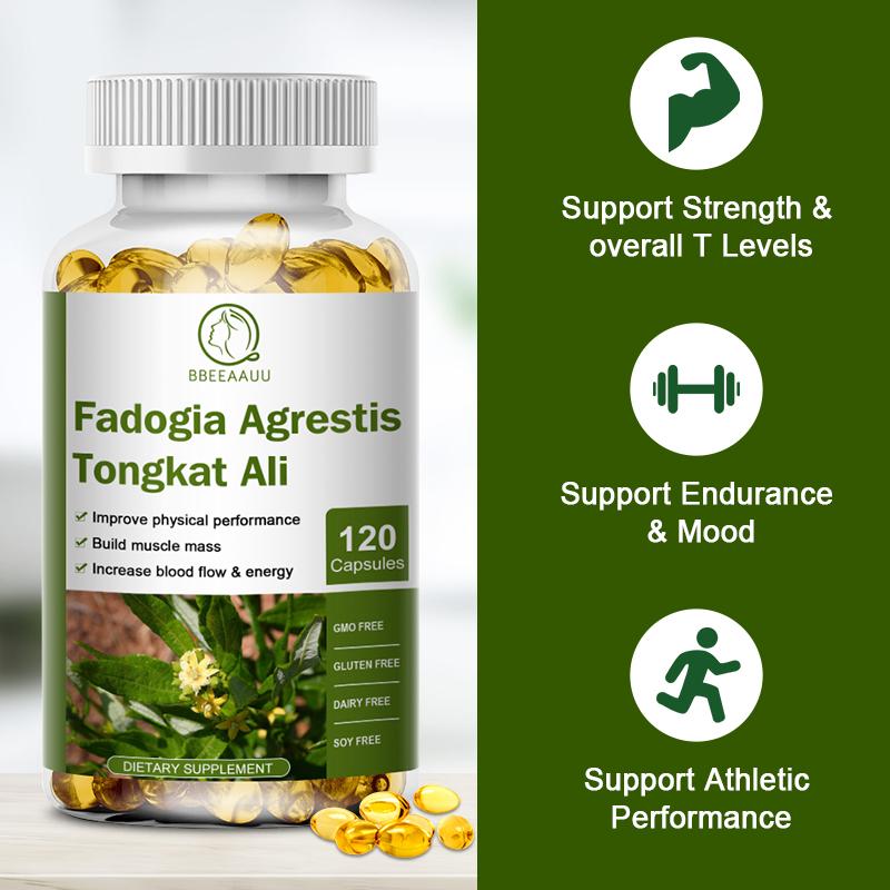 Bbeeaauu Tongkat Ali Fadogia Agrestis Vegetarian Capsule Supplement Muscle Builder Support Athletic Performance Energy Booster for Men