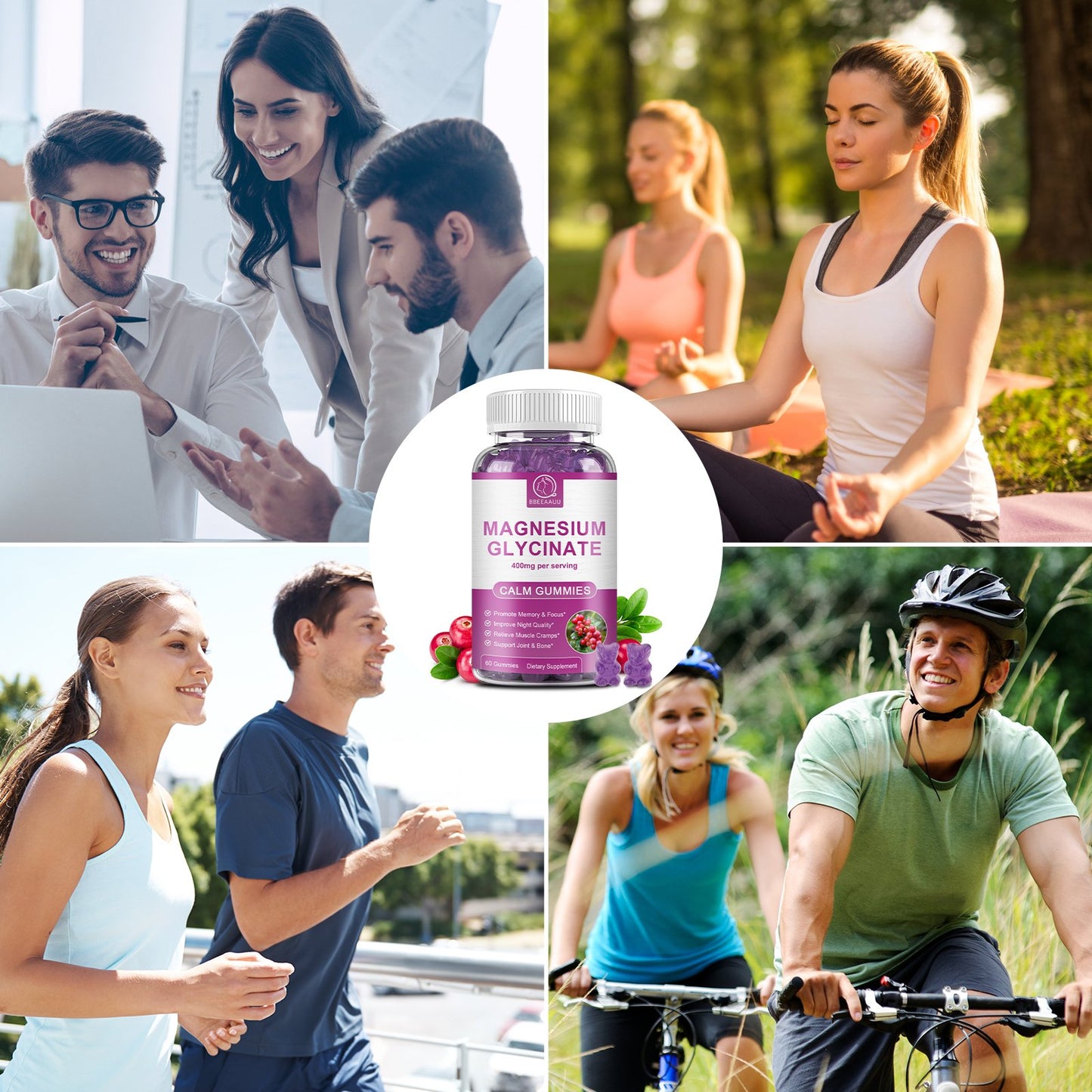 BBEEAAUU Magnesium Glycinate Gummies 400mg for Adults Cranberry Flavor