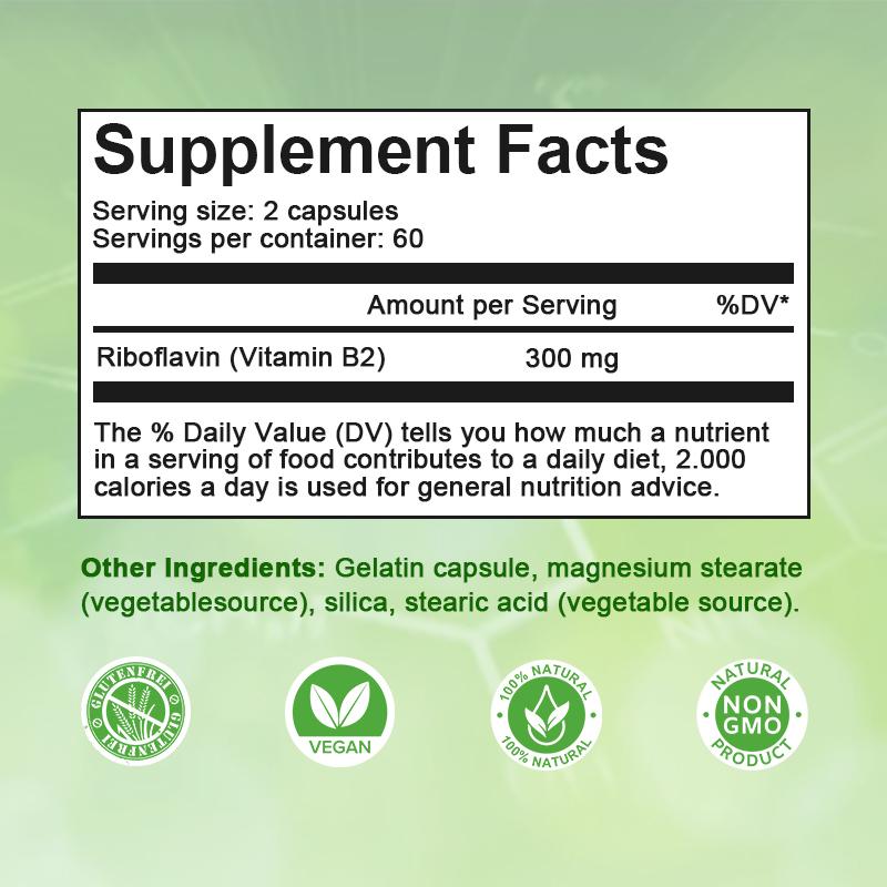 Bbeeaauu Vitamin B2 Riboflavin 300mg Supports Energy Production & Cellular Health Improve Vision and Reduce Eye Fatigue