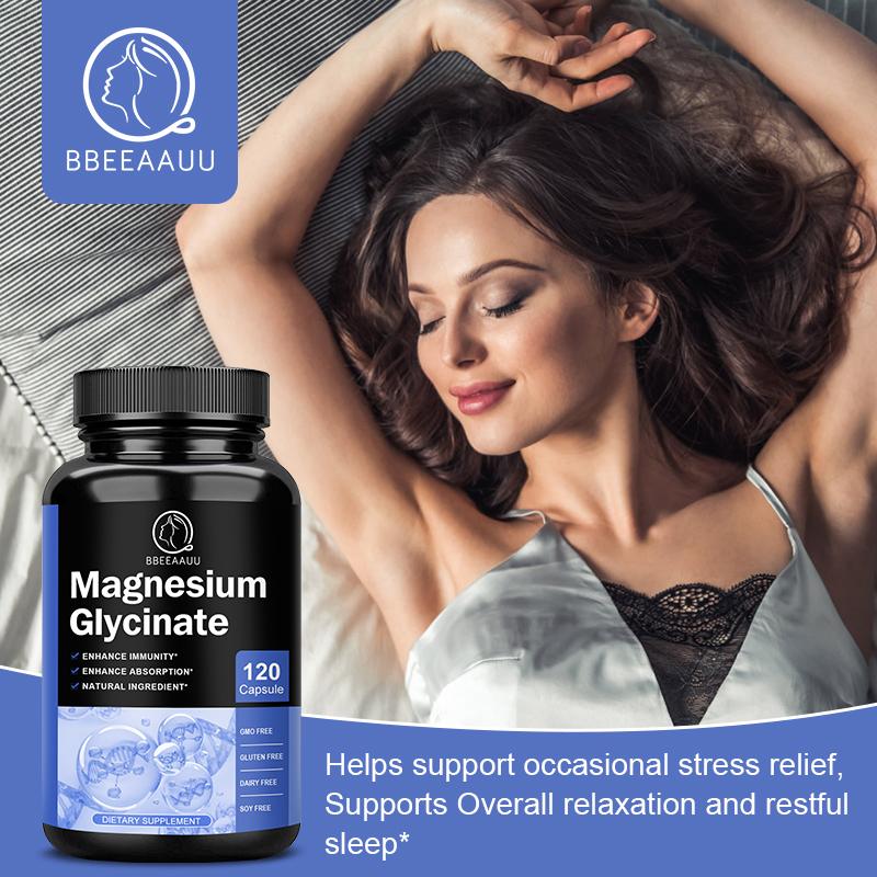 Bbeeaauu Magnesium Glycinate 200 mg Promotes Proper Muscle.Heart,& Bone Health supports overallpalanced Moods for Women and Men