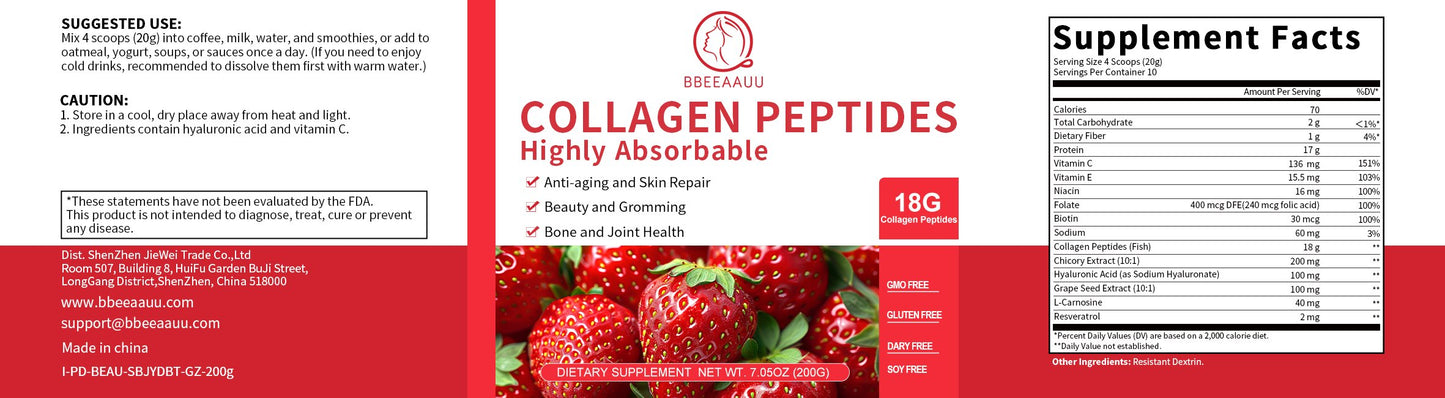 BBEEAAUU Collagen Peptides Highly Absorbale Dietary Supplement