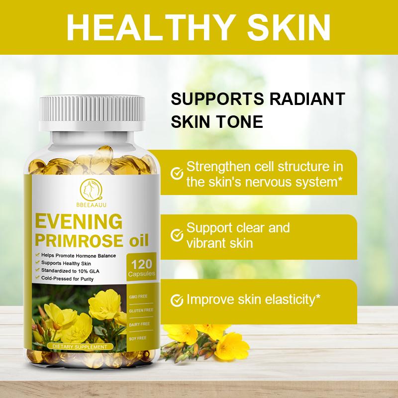 Bbeeaauu Evening Primrose Oil Capsules 400mg Standardized to 10% GLA Cold-Pressed for Purity Helps Promote Hormone Balance