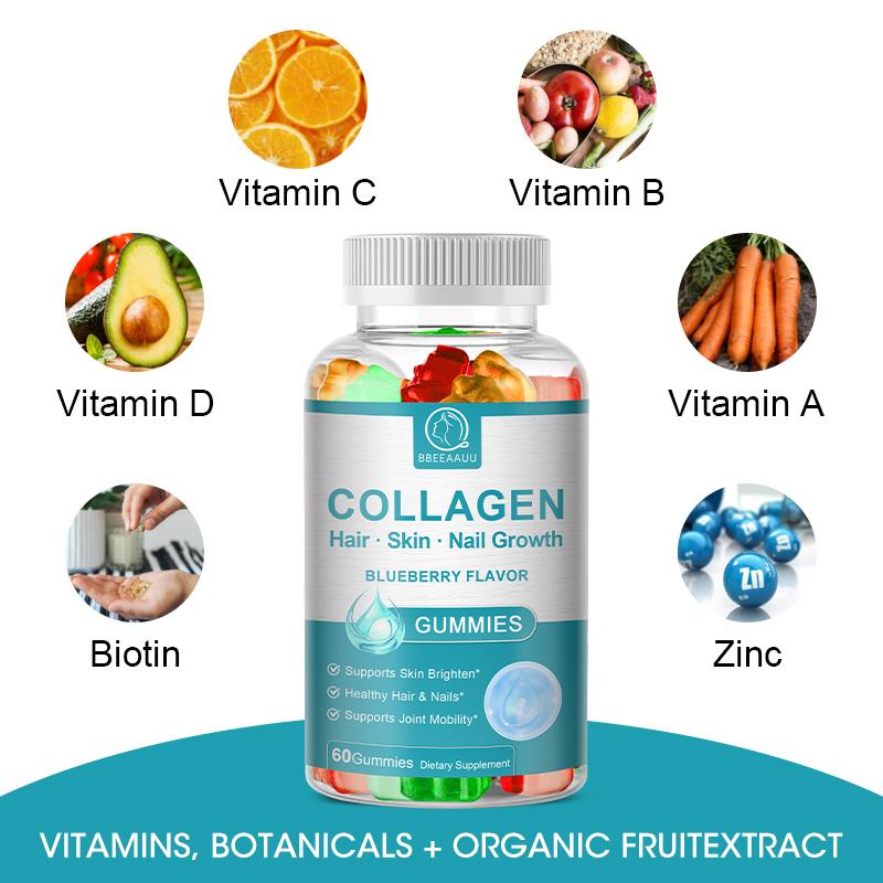 Bbeeaauu Collagen Gummies 10000mcg with VitaminA, C, D,E,B3 ,B6 for Natural Collagen Production Hair, Skin, Nails, Joint Support Immune Digestion Bone Support