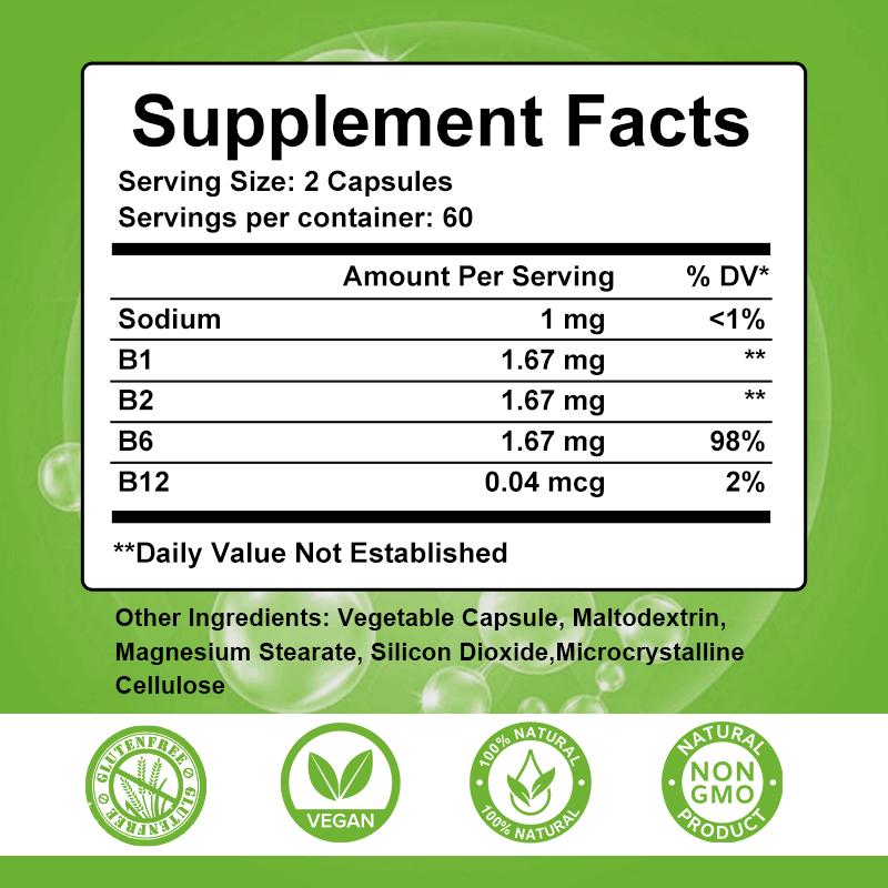 Bbeeaauu Vitamin B Complex (B1, B2, B6, B12)Immune Health, Energy Support & Nervous System Support Energy Metabolism Contains All B Vitamins