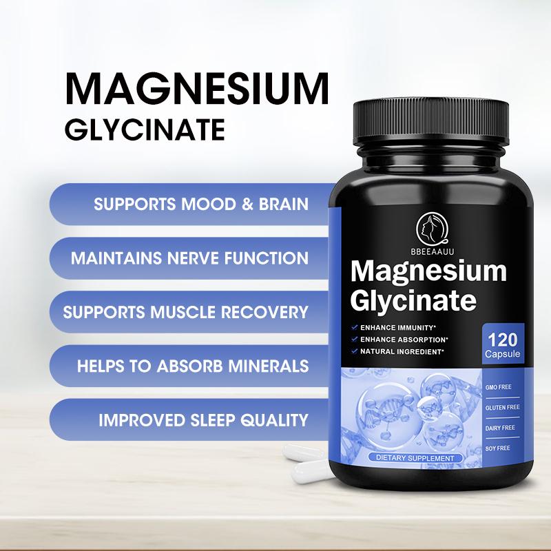 Bbeeaauu Magnesium Glycinate 200 mg Promotes Proper Muscle.Heart,& Bone Health supports overallpalanced Moods for Women and Men