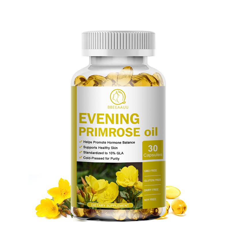 Bbeeaauu Evening Primrose Oil Capsules 400mg Standardized to 10% GLA Cold-Pressed for Purity Helps Promote Hormone Balance