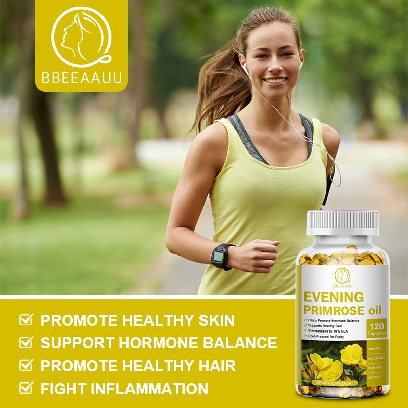 Bbeeaauu Evening Primrose Oil Capsules 400mg Standardized to 10% GLA Cold-Pressed for Purity Helps Promote Hormone Balance