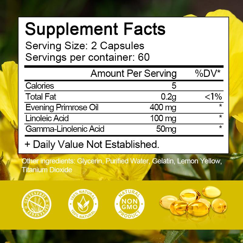 Bbeeaauu Evening Primrose Oil Capsules 400mg Standardized to 10% GLA Cold-Pressed for Purity Helps Promote Hormone Balance