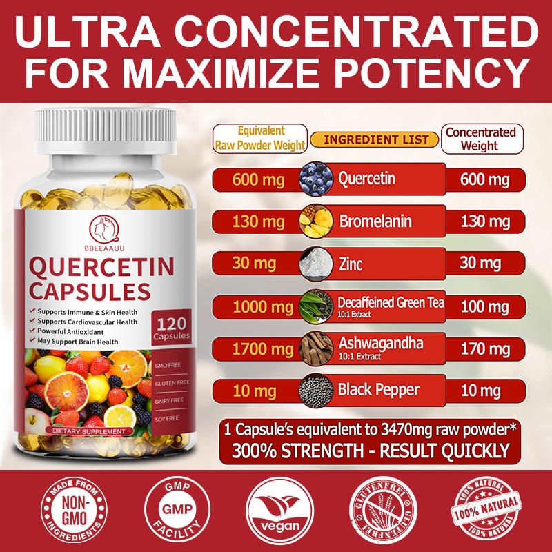 Quercetin Complex 600mg with Bromelain,Zinc, Protects the Lungs Breathes Freely Protects Cardiovascular System and Supports Immune Health