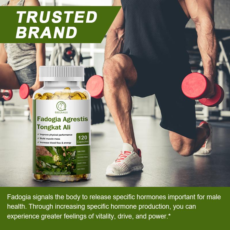 Bbeeaauu Tongkat Ali Fadogia Agrestis Vegetarian Capsule Supplement Muscle Builder Support Athletic Performance Energy Booster for Men