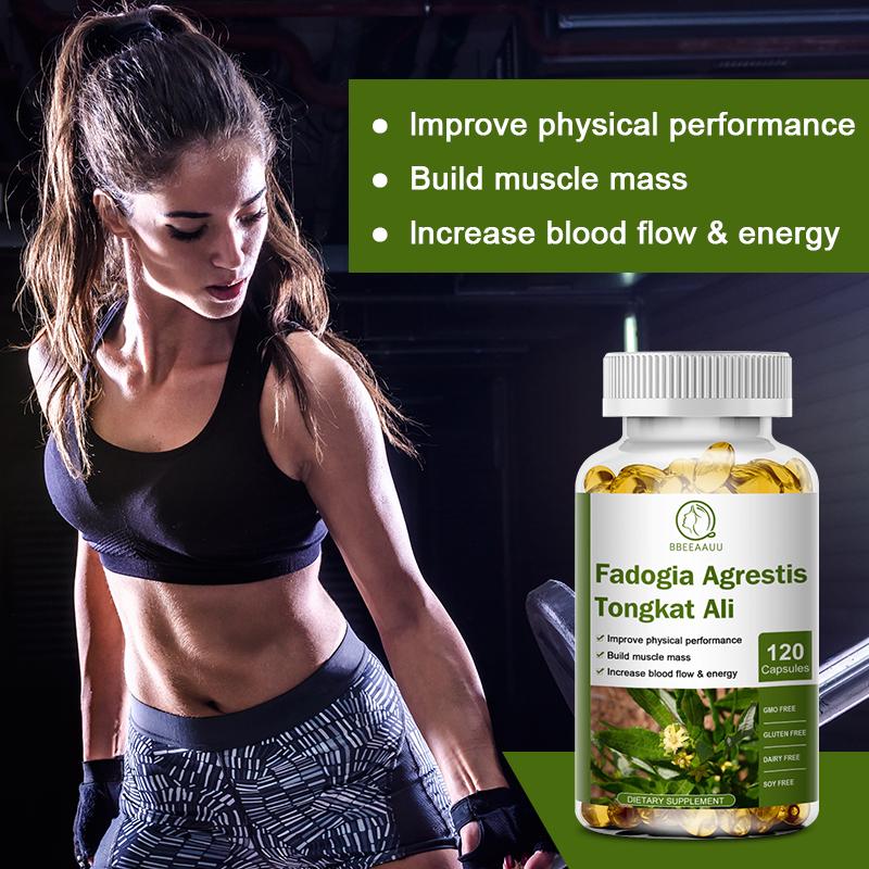 Bbeeaauu Tongkat Ali Fadogia Agrestis Vegetarian Capsule Supplement Muscle Builder Support Athletic Performance Energy Booster for Men