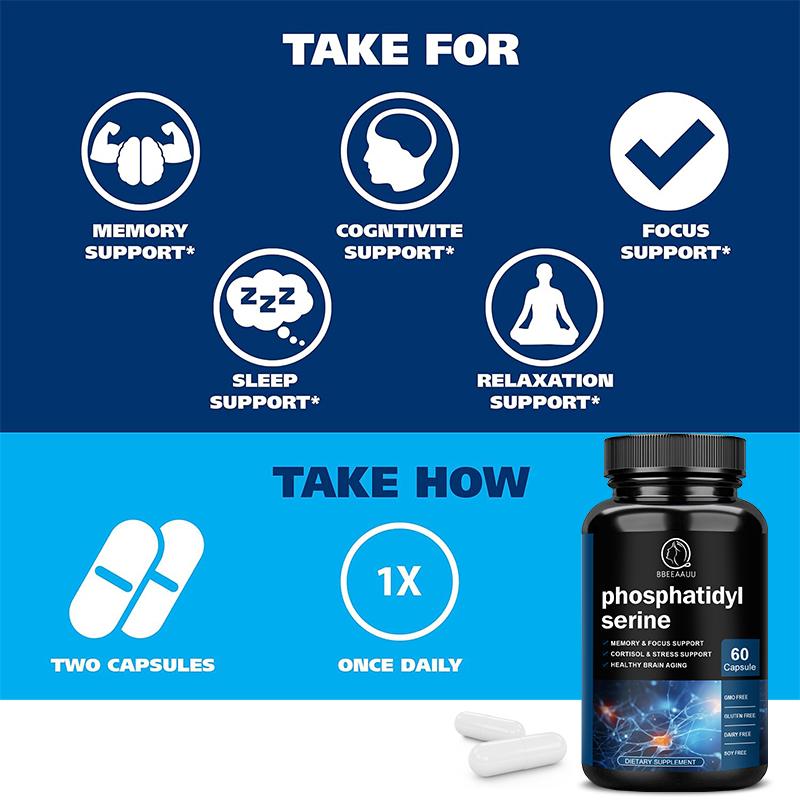 Bbeeaauu Phosphatidylserine Supplements Enhanced Absorption Brain Support for Memory Formation + Recall, Creativity, Brain Plasticity, Processing Speed, Learning,Cognitive Fluidity