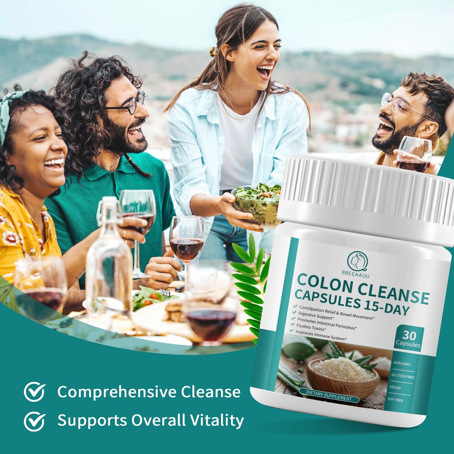 Colon Cleanse 15 Day Gut Cleanse Capsules, Help Bowel Movement & Toxins Remove, for Men & Women, Psyllium Husk Herbs for Intestinal Health