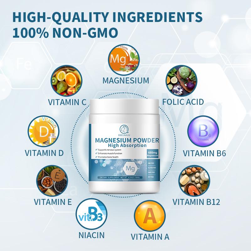 Bbeeaauu Magnesium Powder with 680mg Magnesium and Vitamin Promotes Sleep, Relaxation and Healthy Brain Function Bone, Heart & Muscle Support