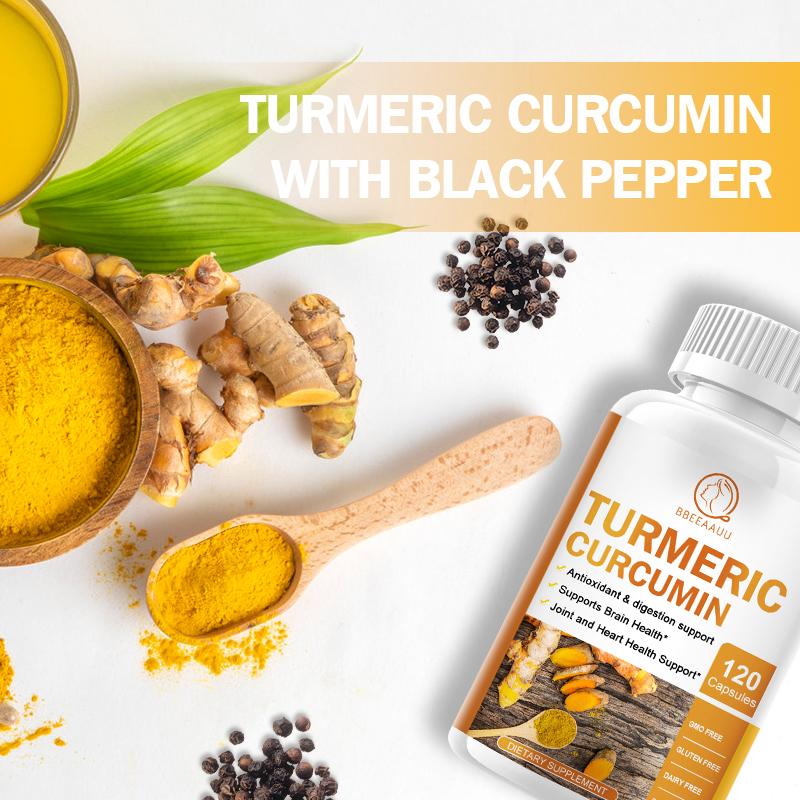 Bbeeaauu Turmeric Curcumin with Curcuminoids 800mg Support Complex with Black Pepper - Inflammation, Joint Pain Relief Non-GMO High Strength Active Supplements