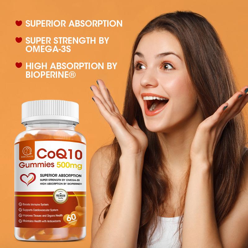 BBEEAAUU COQ10 Gummies | CoQ10 500mg | Delicious Gummy Supplement | Heart Health | Vegetarian |Gluten Free| Ultra High Absorption | 1 Month Use (60 Gummies, 1 Bottle)