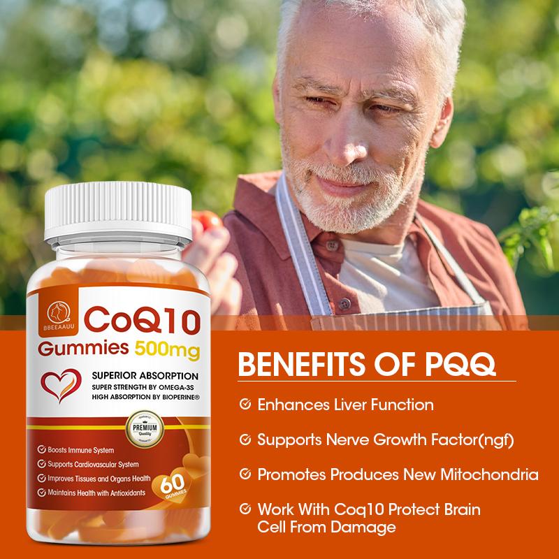 BBEEAAUU COQ10 Gummies | CoQ10 500mg | Delicious Gummy Supplement | Heart Health | Vegetarian |Gluten Free| Ultra High Absorption | 1 Month Use (60 Gummies, 1 Bottle)
