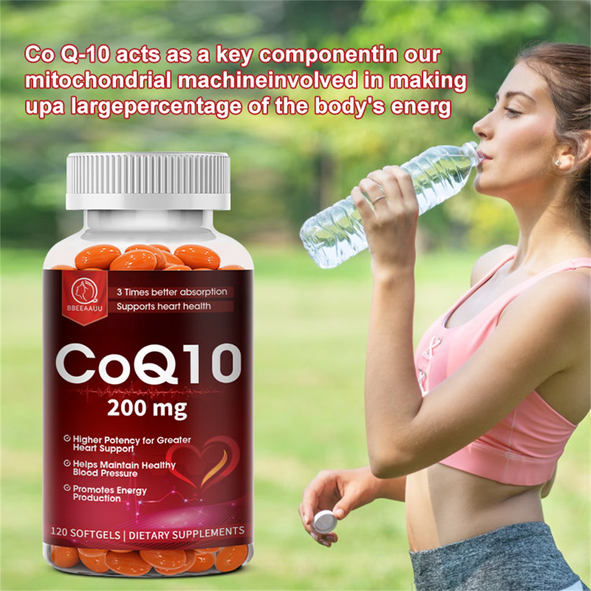 Bbeeaauu Natural Coenzyme Q10 Antioxidant Supplement 200mg for Heart, Brain & Immunity Support - 120 Capsules