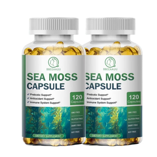 (2 PACK)Irish Sea Moss Capsules - 2000 mg - Made with Bladderwrack & Burdock Root - Seamoss Supplement for Thyroid, Energy, Immune Support, 240 CT