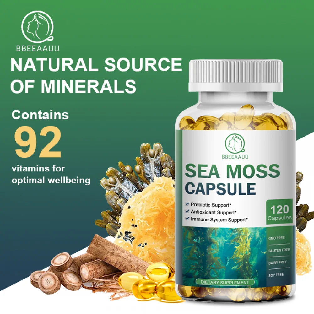 (2 PACK)Irish Sea Moss Capsules - 2000 mg - Made with Bladderwrack & Burdock Root - Seamoss Supplement for Thyroid, Energy, Immune Support, 240 CT