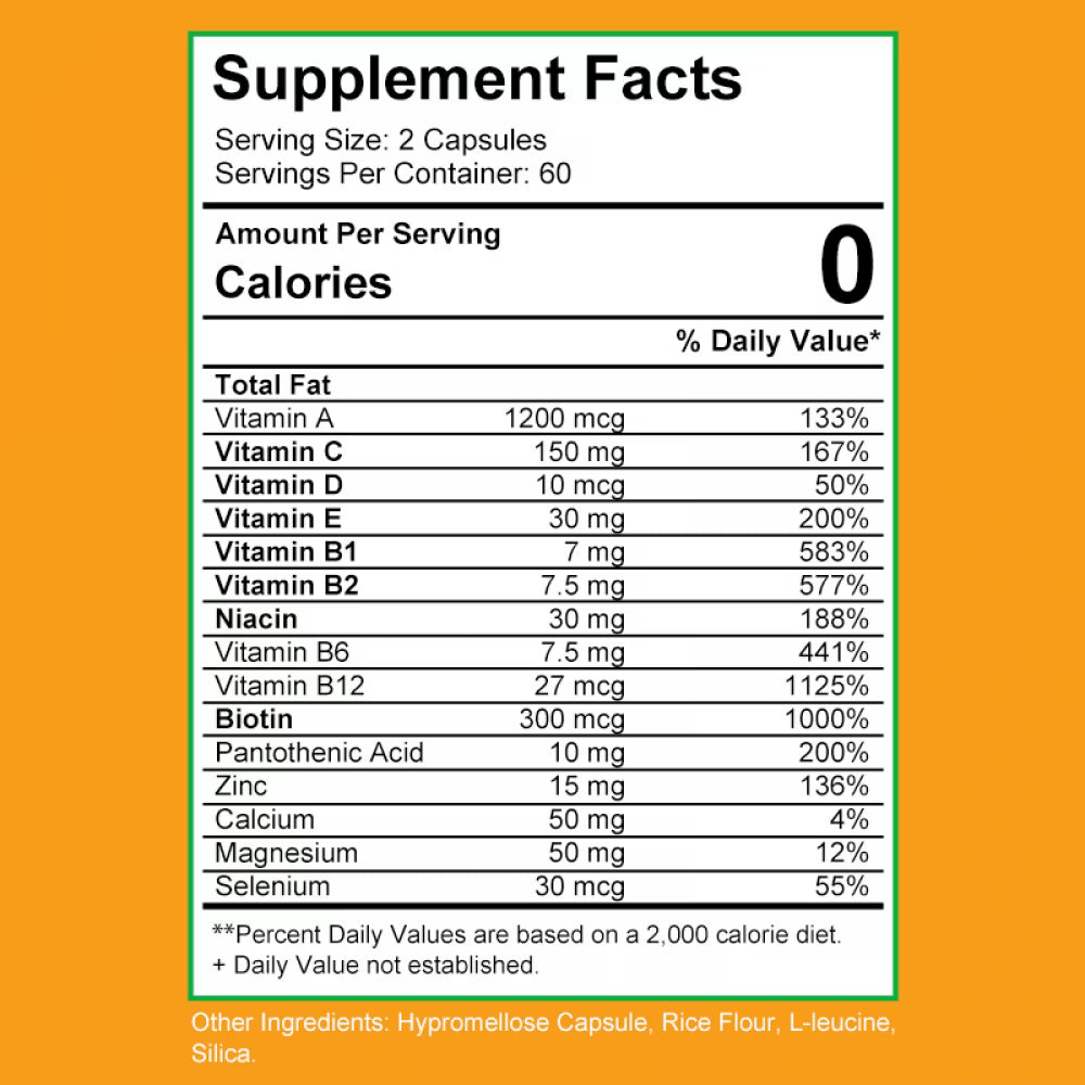 Multivitamin for Women and Men - Vitamin A, C, B2, B3, B5, B6, B12 Calcium, zinc Supplements, Energy & Immune Support - 120 Capsules