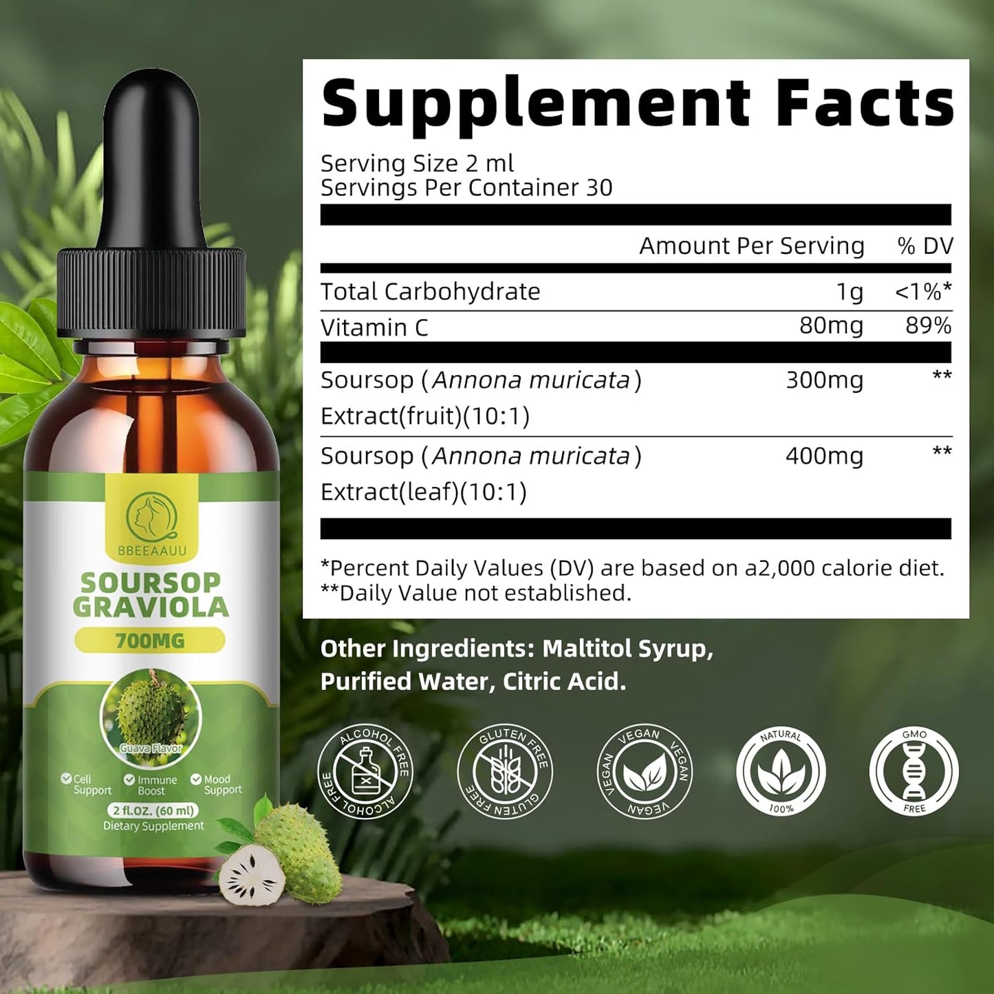 Soursop Graviola Liquid Drops Gluten-free Supplement