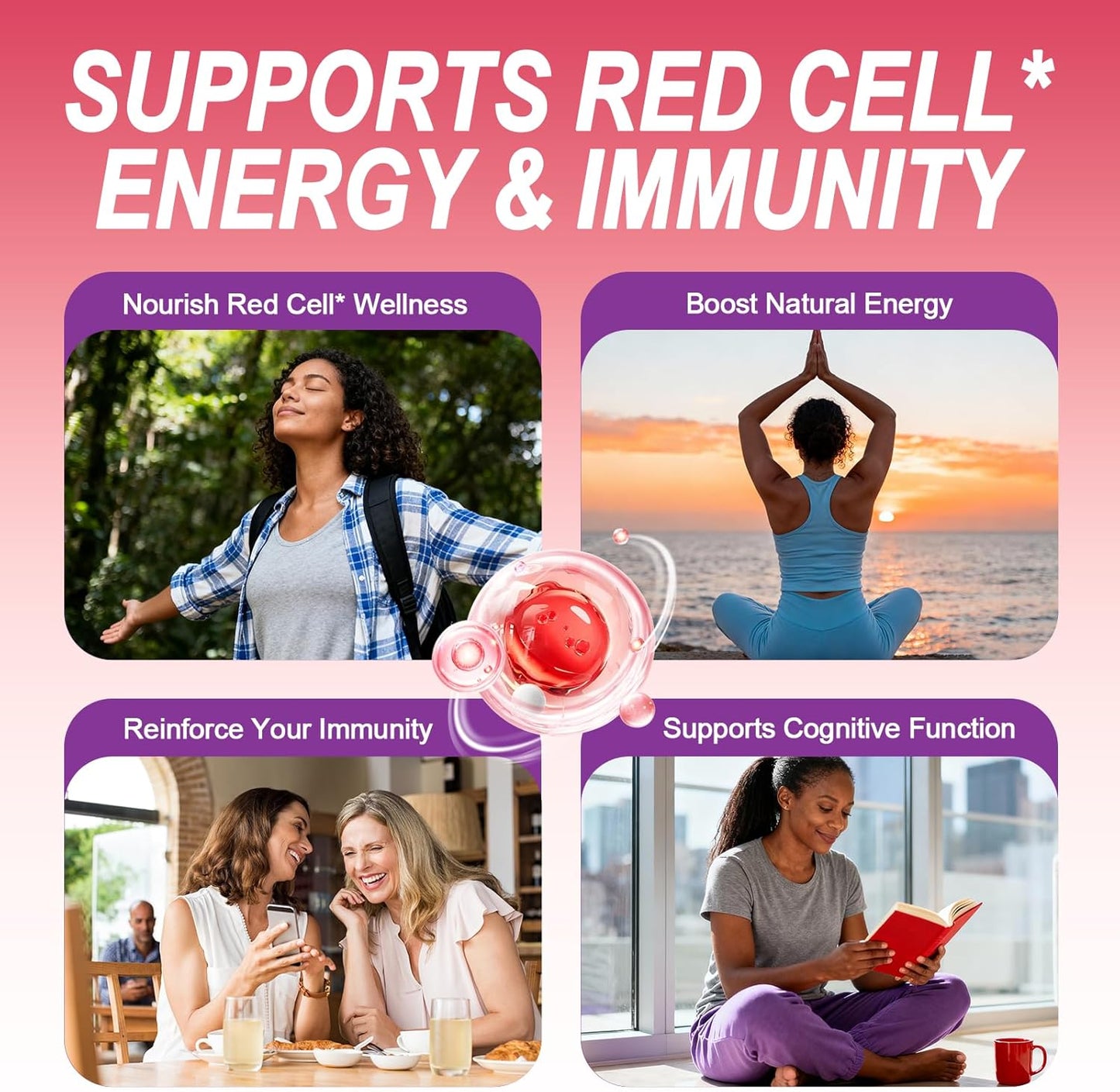 Iron Gummies for Women - Heme Iron for Max Absorption & Gentle on Stomach, 10-in-1 w/Vitamin C, B12, Folate, Supports Energy, Focus & Red Blood* Cell* Wellness | Vegan, Peach Flavor, 60 Ct (2 Pack)