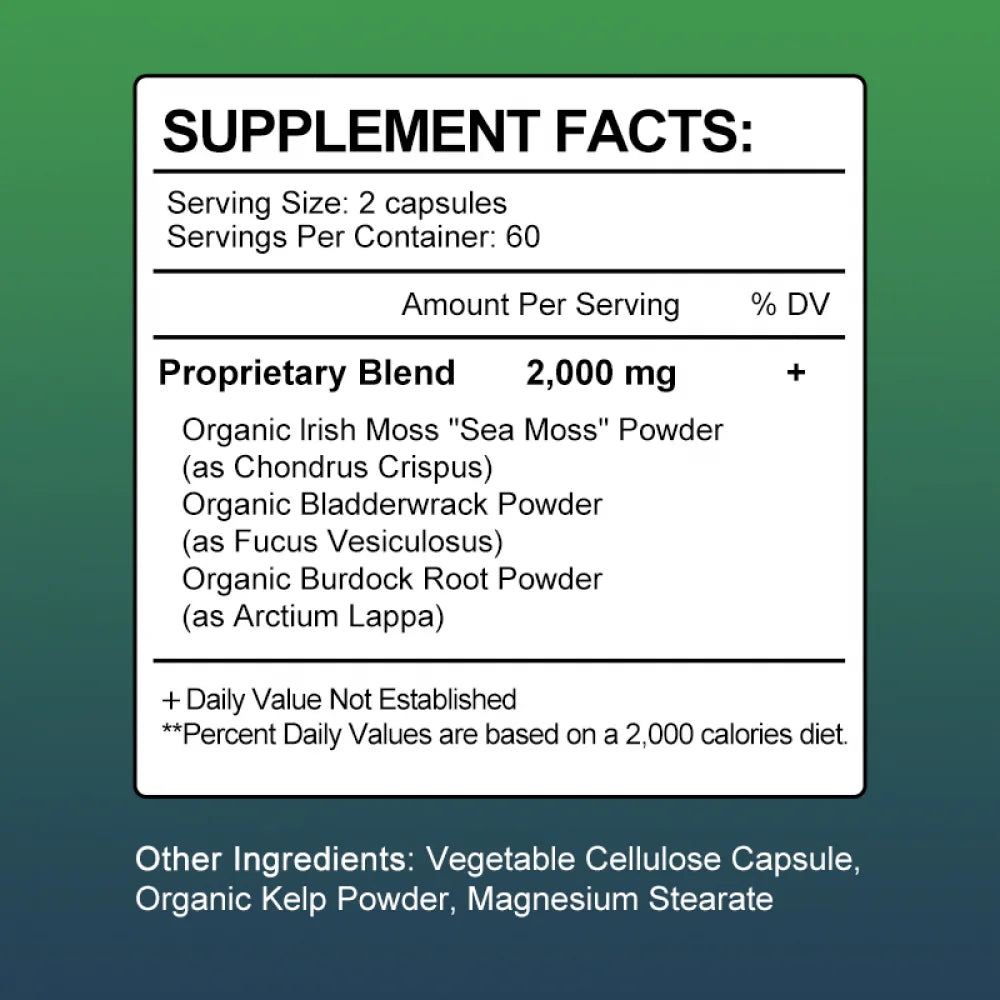 (2 PACK)Irish Sea Moss Capsules - 2000 mg - Made with Bladderwrack & Burdock Root - Seamoss Supplement for Thyroid, Energy, Immune Support, 240 CT