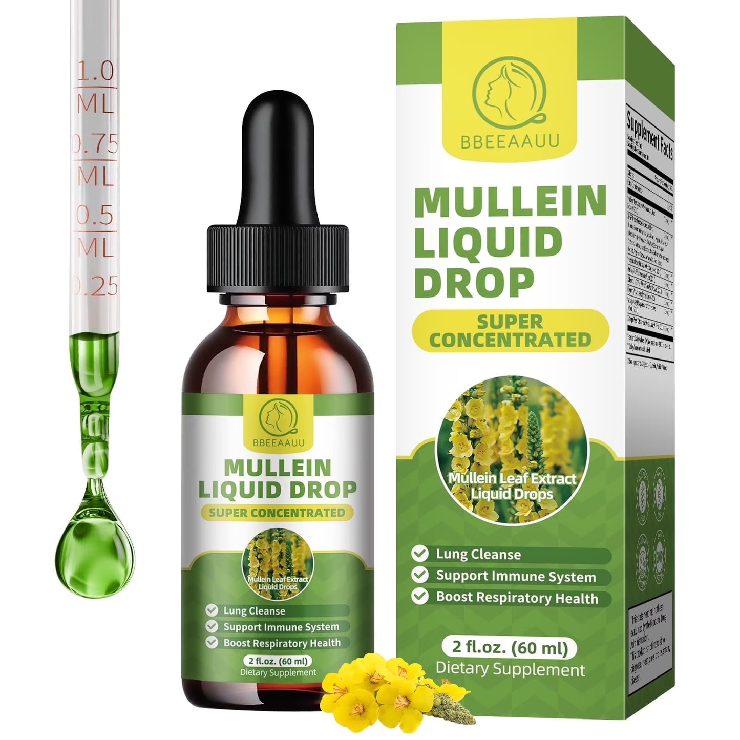 Mullein Liquid Drop Herbal Supplement, Mullein Drops for Lungs, Lung Detox & Cleanse, Mullein Leaf Extract Support Respiratory & Immune, 2 fl oz