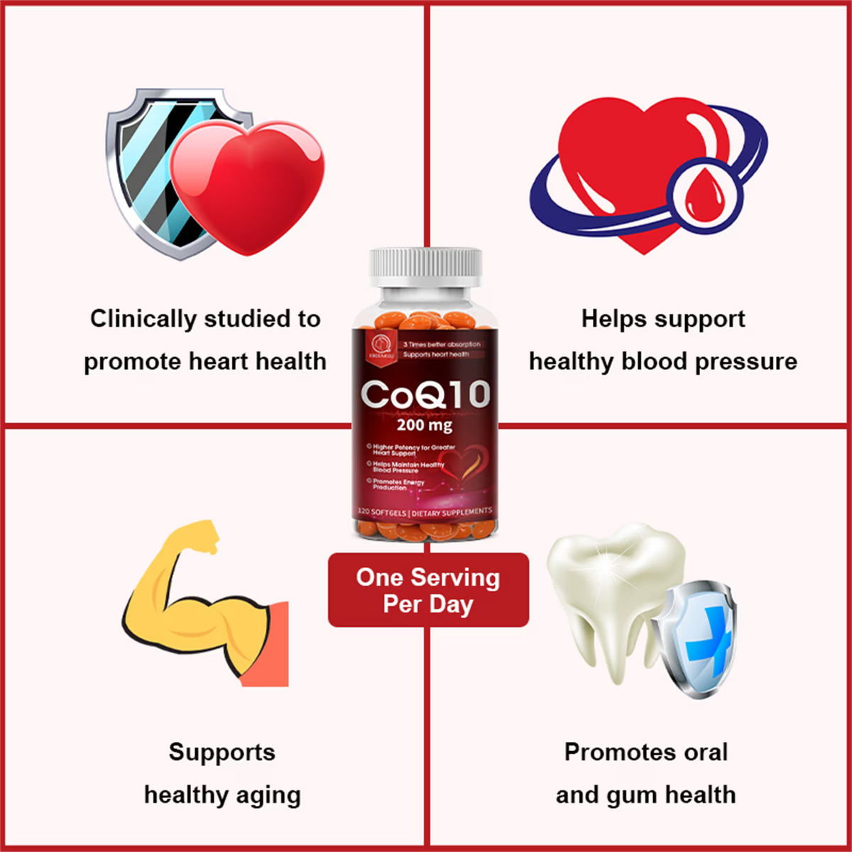 Bbeeaauu Natural Coenzyme Q10 Antioxidant Supplement 200mg for Heart, Brain & Immunity Support - 120 Capsules