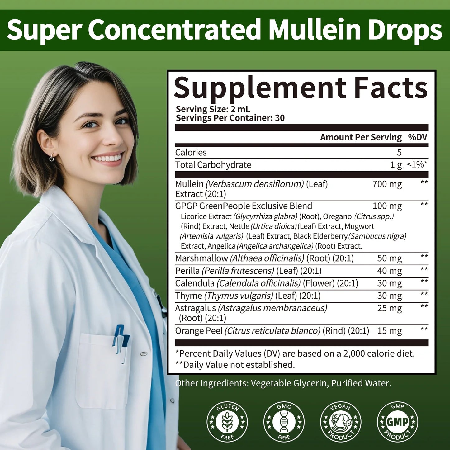 Mullein Liquid Drop Herbal Supplement, Mullein Drops for Lungs, Lung Detox & Cleanse, Mullein Leaf Extract Support Respiratory & Immune, 2 fl oz