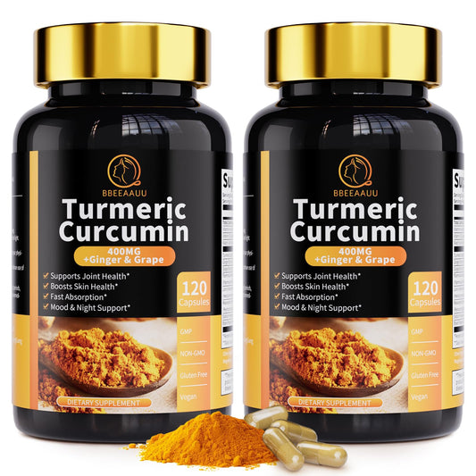 (2 Packs) Turmeric Curcumin with Black Pepper Extract & Ginger, Extra Strength Turmeric Supplement, Enhanced Absorption, Turmeric Capsules for Joint, Skin Wellness and Mood Support, 240 Capsules