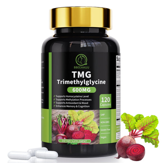 TMG (Trimethylglycine) Supplement Capsules 600mg, Boosts Energy, Supports Methylation, Liver Wellness & Cognitive Function – High-Potency Betaine Supplement, Non-GMO, Gluten-Free, Vegan, 120 Count