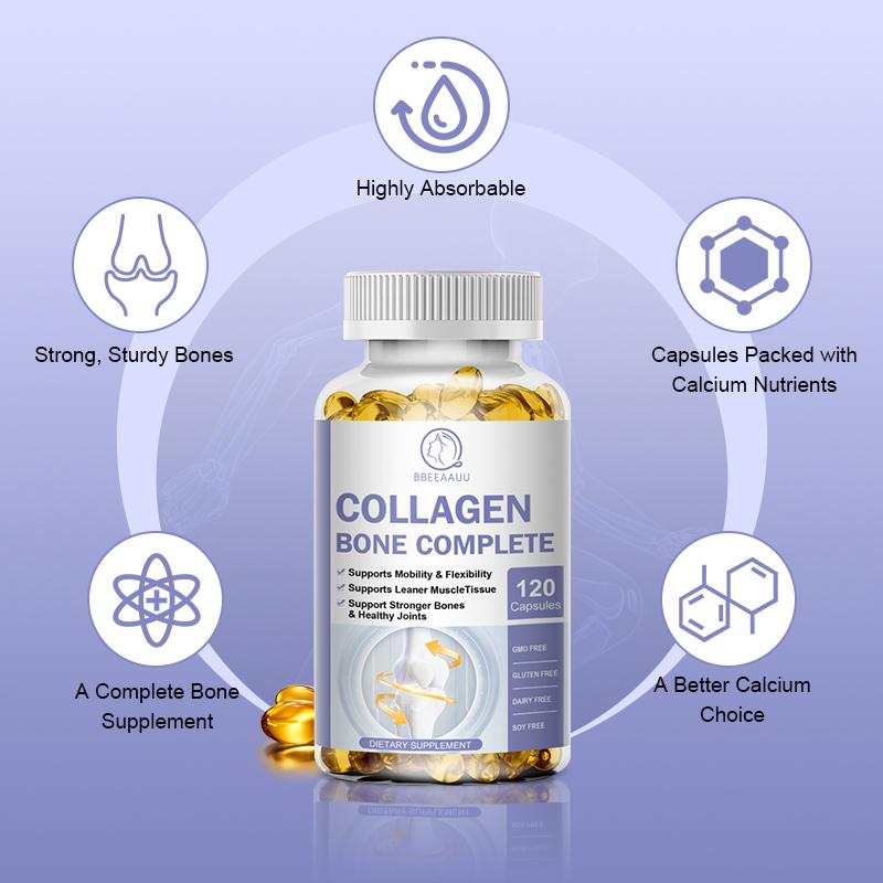 Bbeeaauu Collagen Bone Complete 500mg (Types I, III) Advanced Bone Matrix Formula with Plant Calcium & Magnesium Support Stronger Bones & Healthy Joints , Complete Bone Supplement