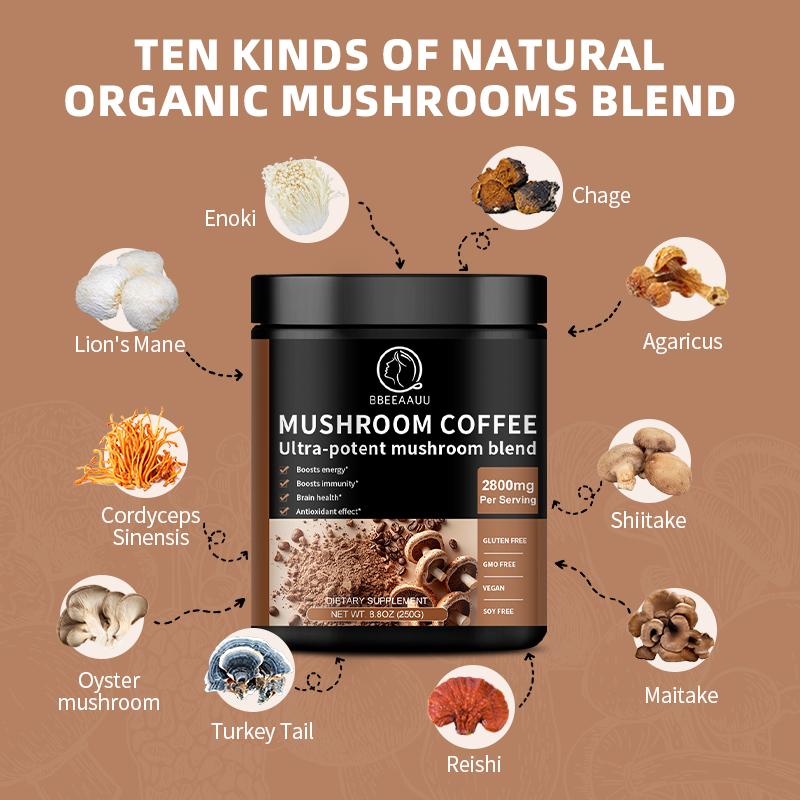 Mushroom Coffee Supplement Ganoderma Lucidum Cordyceps Sinensis Energy,Mental Clarity And Concentration Support-Brain Booster