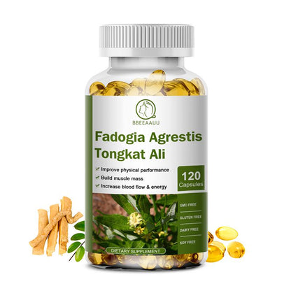 Bbeeaauu Tongkat Ali Fadogia Agrestis Vegetarian Capsule Supplement Muscle Builder Support Athletic Performance Energy Booster for Men