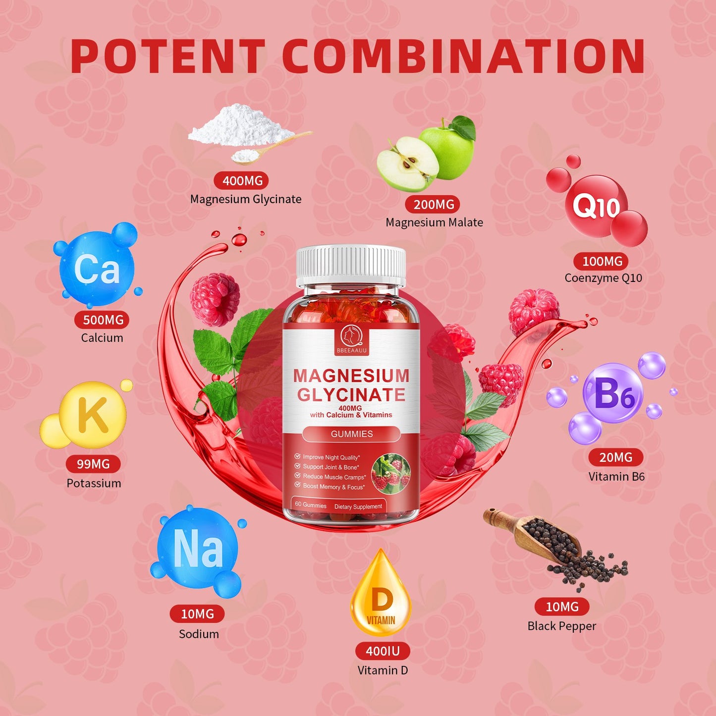 Magnesium Gummies for Adults Supports Night & Bone with Calcium & Vitamins