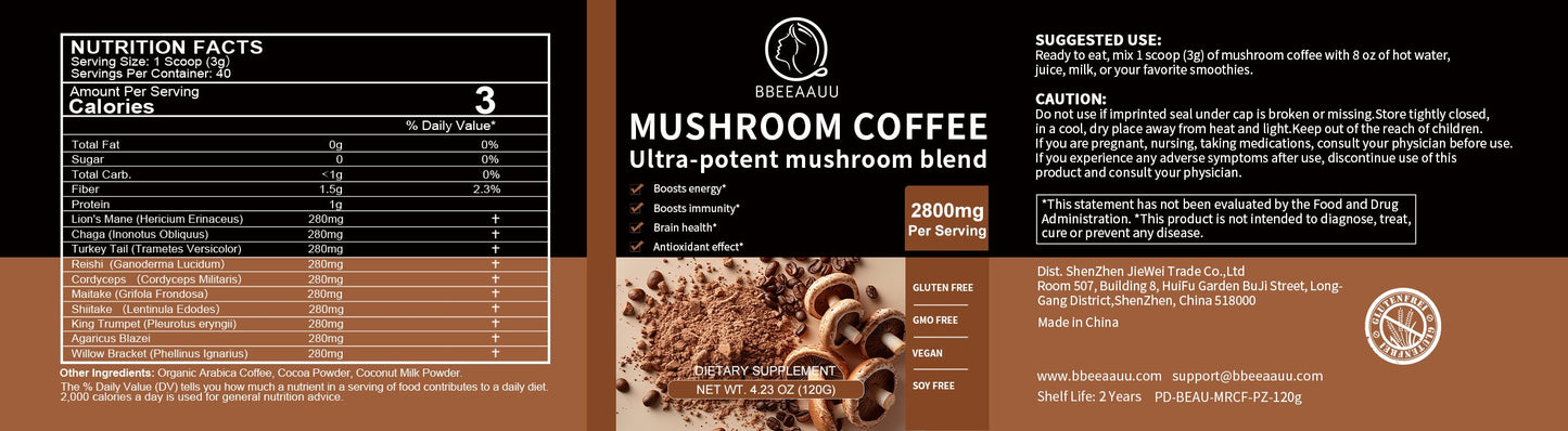 Mushroom Coffee Supplement Ganoderma Lucidum Cordyceps Sinensis Energy,Mental Clarity And Concentration Support-Brain Booster