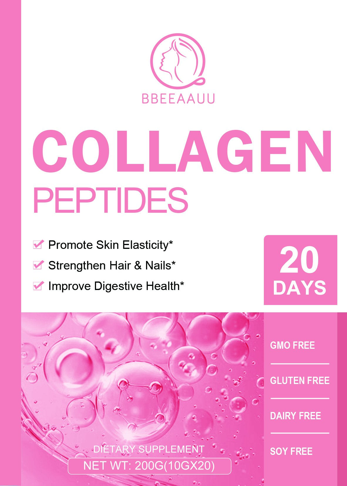 Bbeeaauu Collagen Peptides Powder with Taurine and Vitmin A for Healthy Skin, Nails, & Joints Improve Digestive Health Promote Skin Elasticity
