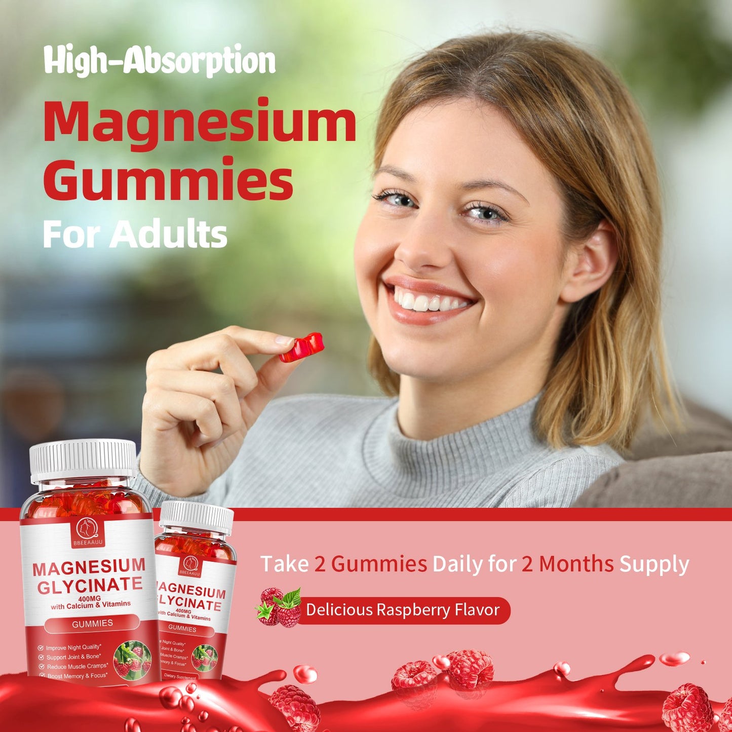 Magnesium Gummies for Adults Supports Night & Bone with Calcium & Vitamins