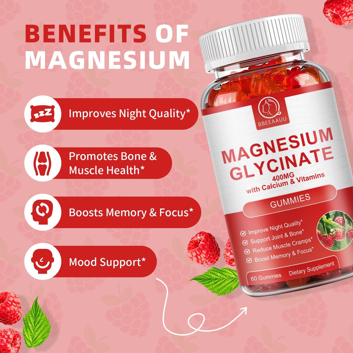 Magnesium Gummies for Adults Supports Night & Bone with Calcium & Vitamins